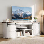 Meuble TV de ferme pour téléviseurs de 75 pouces avec prise de courant, long meuble de rangement avec portes coulissantes de grange pour salon, chambre, noir et blanc