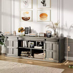 Meuble TV de ferme pour téléviseurs de 75 pouces avec prise de courant, long meuble de rangement avec portes coulissantes de grange pour salon, chambre, noir et blanc