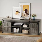 Meuble TV de ferme pour téléviseurs de 75 pouces avec prise de courant, long meuble de rangement avec portes coulissantes de grange pour salon, chambre, noir et blanc