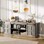 Meuble TV de ferme pour téléviseurs de 75 pouces avec prise de courant, long meuble de rangement avec portes coulissantes de grange pour salon, chambre, noir et blanc