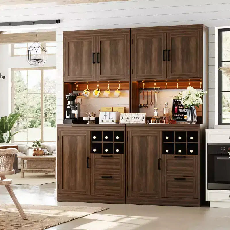 Besiost Meuble de cuisine avec station de recharge, meuble bar à café et à vin