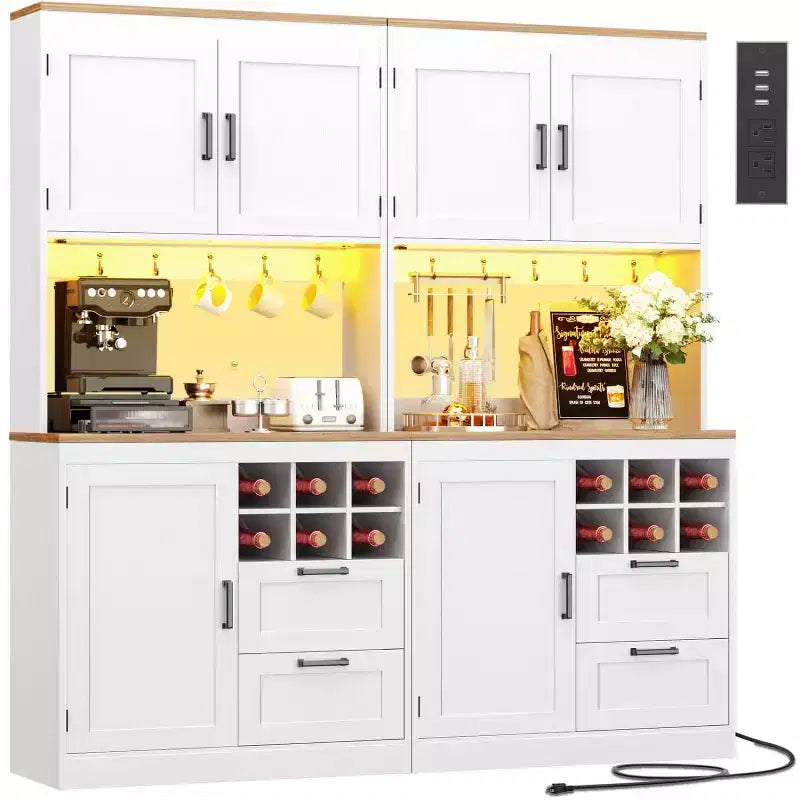 Besiost Meuble de cuisine avec station de recharge, meuble bar à café et à vin