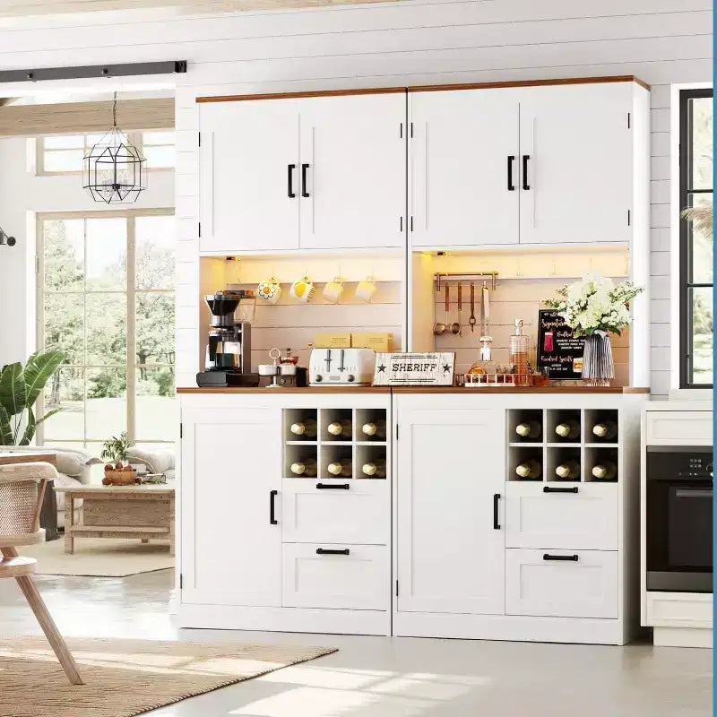 Besiost Meuble de cuisine avec station de recharge, meuble bar à café et à vin