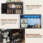 Besiost Meuble de cuisine avec station de recharge, meuble bar à café et à vin
