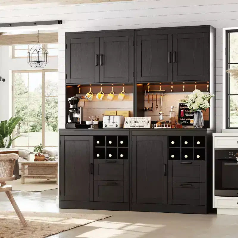 Besiost Meuble de cuisine avec station de recharge, meuble bar à café et à vin