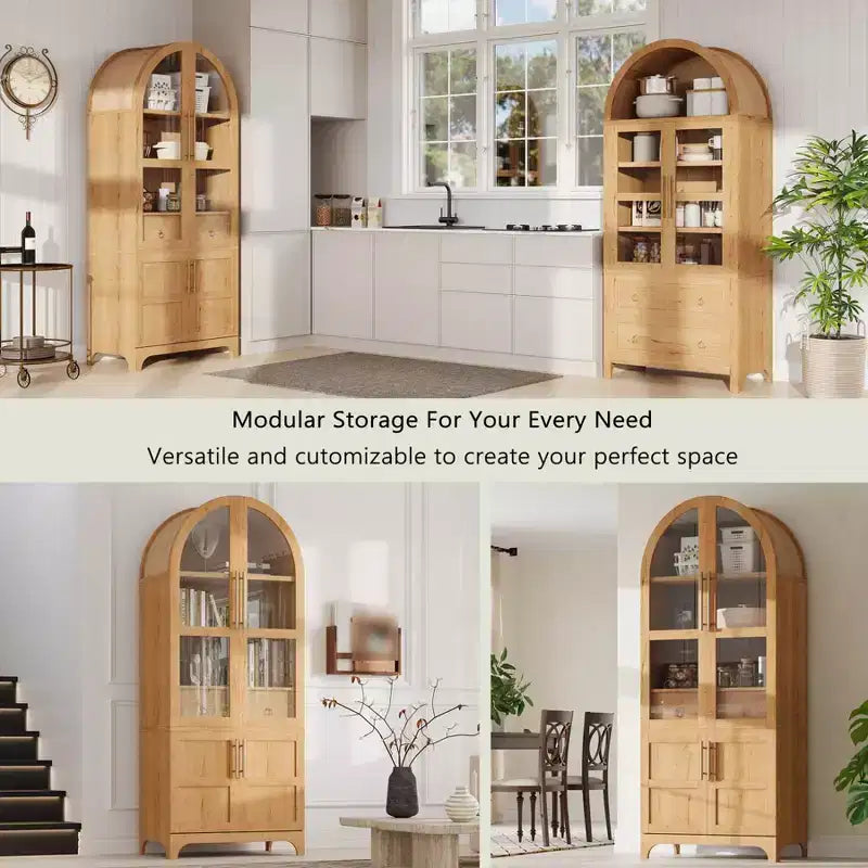 Meuble de cuisine autoportant de 180 cm de haut avec porte vitrée, armoire de rangement pour garde-manger, meuble de bar à café pour cuisine, salle à manger