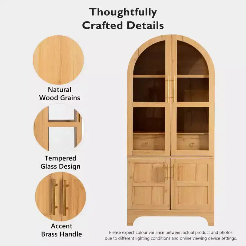 Meuble de cuisine autoportant de 180 cm de haut avec porte vitrée, armoire de rangement pour garde-manger, meuble de bar à café pour cuisine, salle à manger
