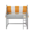 Lit mezzanine Luxystar avec baldaquin rayé bicolore, étagère à livres et escalier