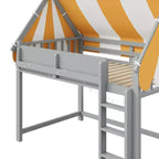 Lit mezzanine Luxystar avec baldaquin rayé bicolore, étagère à livres et escalier