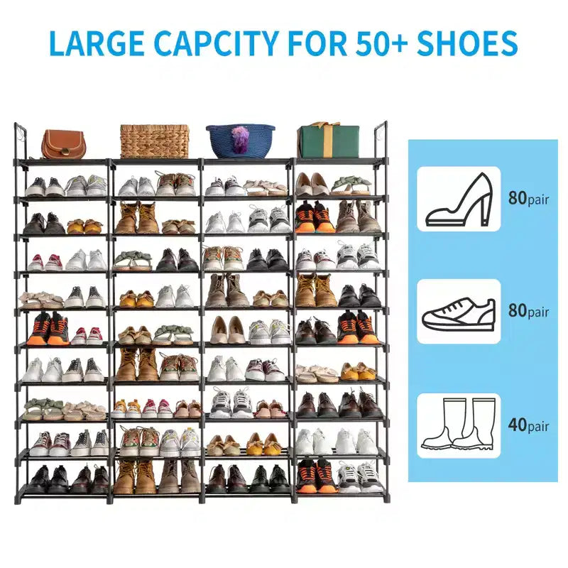 Organisateur de rangement pour chaussures à 10 niveaux, étagère à chaussures pour entrée, peut contenir 80 paires de chaussures, meuble à chaussures empilable