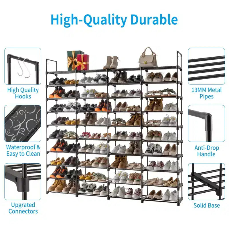 Organisateur de rangement pour chaussures à 10 niveaux, étagère à chaussures pour entrée, peut contenir 80 paires de chaussures, meuble à chaussures empilable