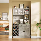 Meuble de Bar à Vin avec Prises de Courant, Armoire de Rangement, Porte-Bouteilles, Buffet de Rangement, Étagère à Micro-Ondes pour Cuisine, Salle à Manger, Salon