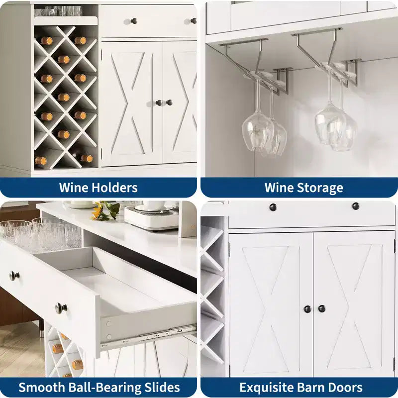 Meuble de Bar à Vin avec Prises de Courant, Armoire de Rangement, Porte-Bouteilles, Buffet de Rangement, Étagère à Micro-Ondes pour Cuisine, Salle à Manger, Salon