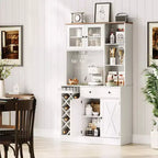 Meuble de Bar à Vin avec Prises de Courant, Armoire de Rangement, Porte-Bouteilles, Buffet de Rangement, Étagère à Micro-Ondes pour Cuisine, Salle à Manger, Salon
