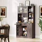 Meuble de Bar à Vin avec Prises de Courant, Armoire de Rangement, Porte-Bouteilles, Buffet de Rangement, Étagère à Micro-Ondes pour Cuisine, Salle à Manger, Salon