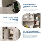Meuble de Bar à Vin avec Prises de Courant, Armoire de Rangement, Porte-Bouteilles, Buffet de Rangement, Étagère à Micro-Ondes pour Cuisine, Salle à Manger, Salon