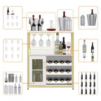 Meuble Bar à Vin Industriel à 3 Niveaux avec Étagères Réglables, Porte-Verres, Porte en Grille – Buffet Vintage pour Cuisine, Salon, Salle à Manger