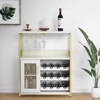 Industrial 3-Tier Wine Bar Cabinet  Adjustable Shelves, Glass Holders, Mesh Door  Vintage Kitchen, Living Room, Dining Area Sideboard