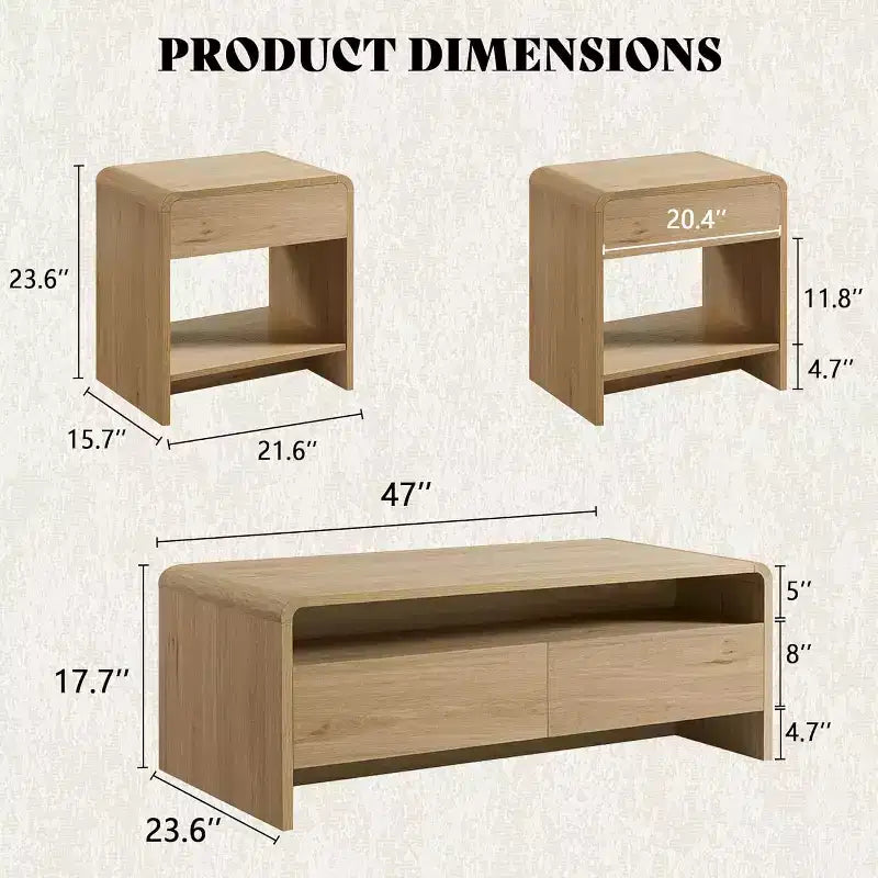 AMERLIFE Ensemble de 3 tables de salon avec tiroirs de rangement, table basse et 2 tables d'appoint