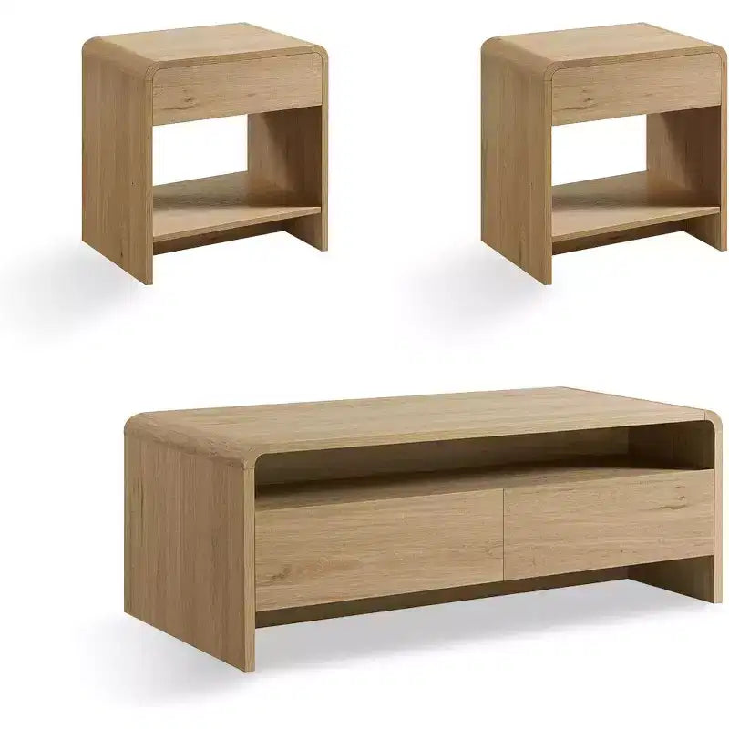 AMERLIFE Ensemble de 3 tables de salon avec tiroirs de rangement, table basse et 2 tables d'appoint
