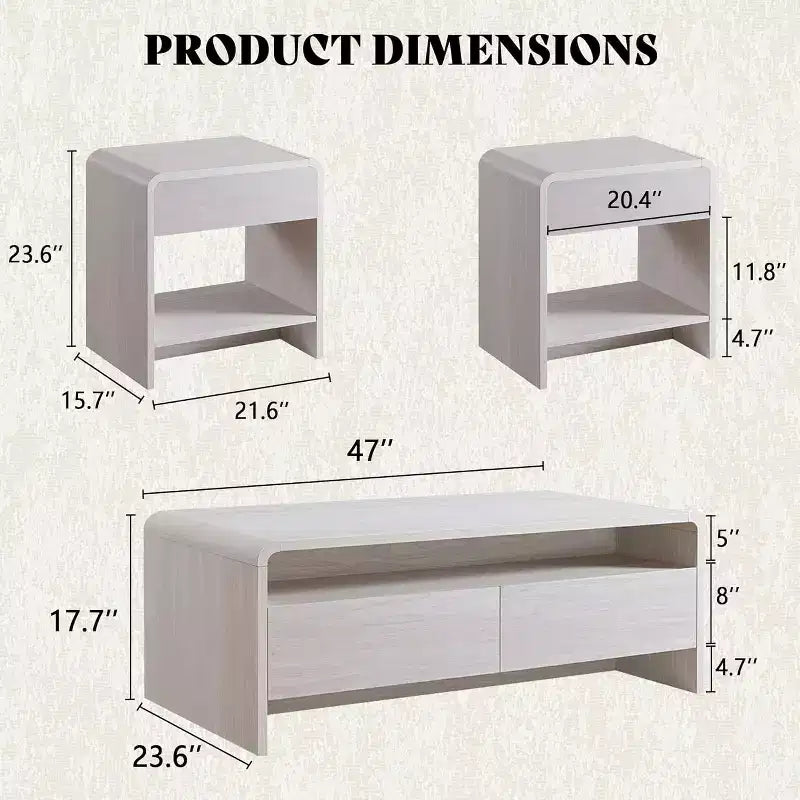 AMERLIFE Ensemble de 3 tables de salon avec tiroirs de rangement, table basse et 2 tables d'appoint