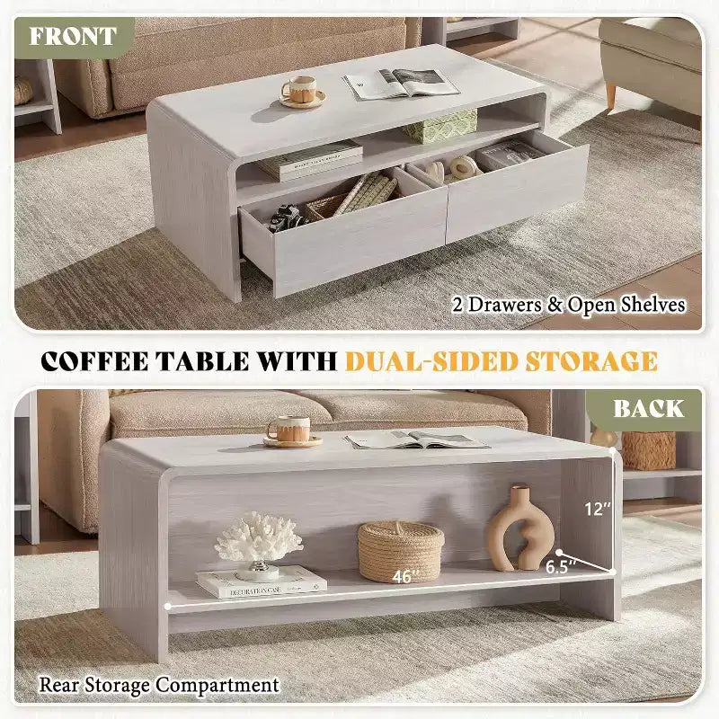 AMERLIFE Ensemble de 3 tables de salon avec tiroirs de rangement, table basse et 2 tables d'appoint