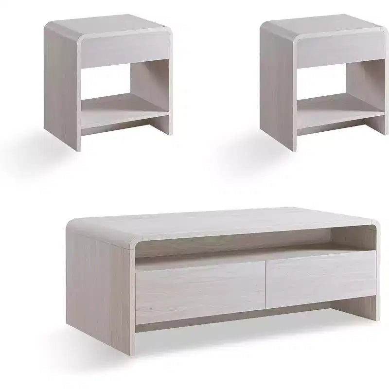 AMERLIFE Ensemble de 3 tables de salon avec tiroirs de rangement, table basse et 2 tables d'appoint