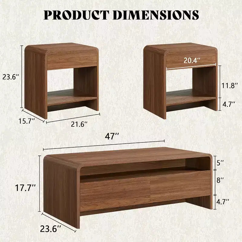 AMERLIFE Ensemble de 3 tables de salon avec tiroirs de rangement, table basse et 2 tables d'appoint