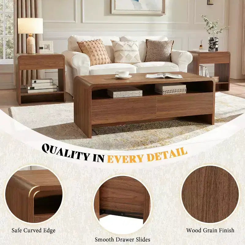 AMERLIFE Ensemble de 3 tables de salon avec tiroirs de rangement, table basse et 2 tables d'appoint