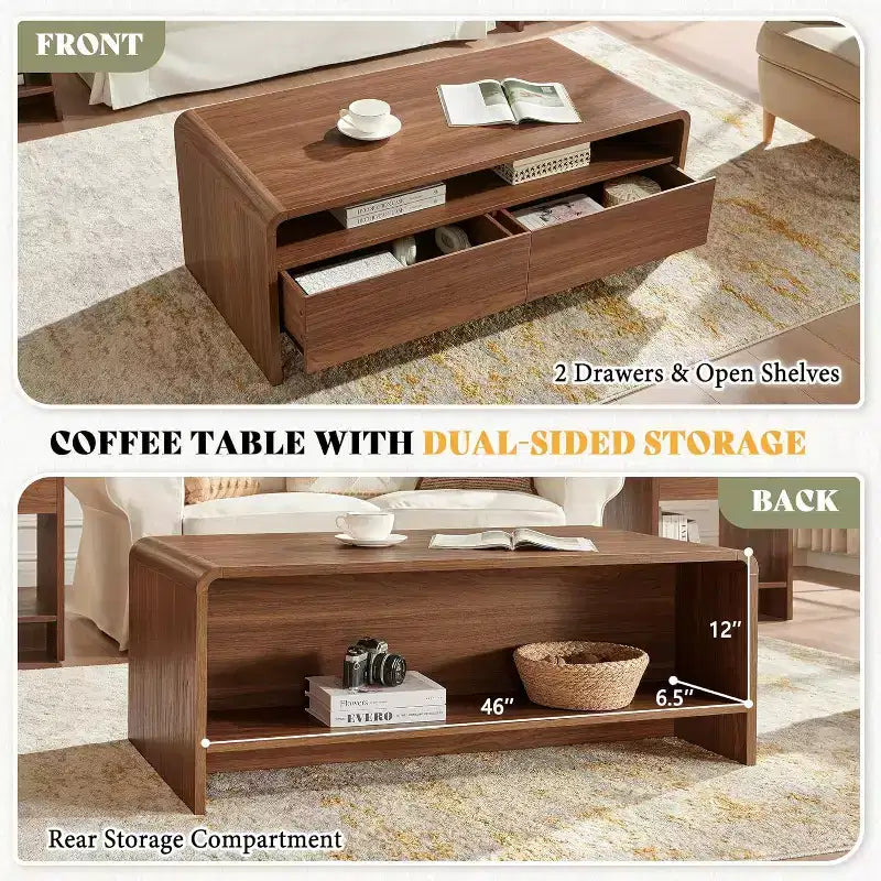 AMERLIFE Ensemble de 3 tables de salon avec tiroirs de rangement, table basse et 2 tables d'appoint