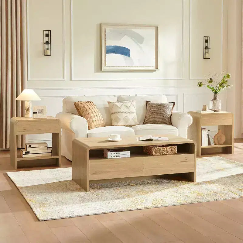 AMERLIFE Ensemble de 3 tables de salon avec tiroirs de rangement, table basse et 2 tables d'appoint