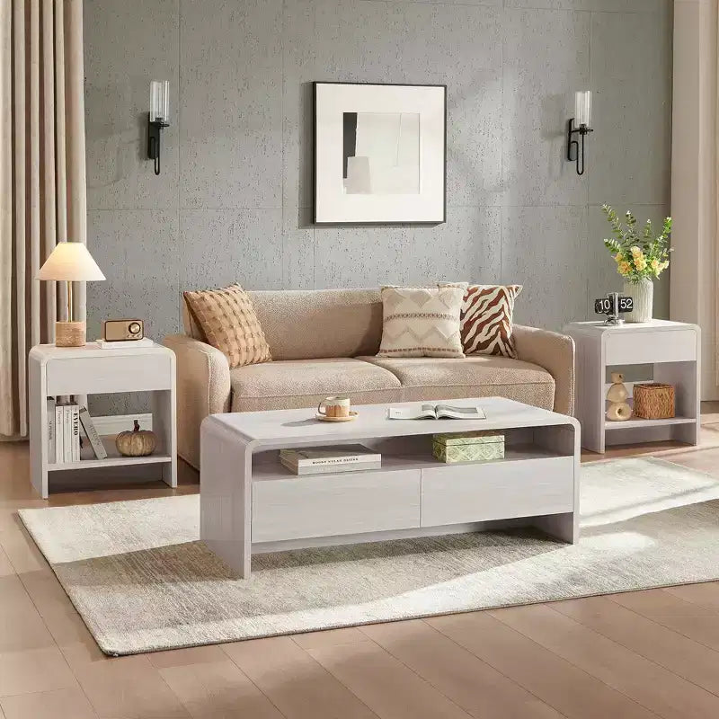 AMERLIFE Ensemble de 3 tables de salon avec tiroirs de rangement, table basse et 2 tables d'appoint