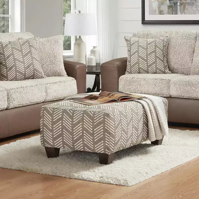 Roundhill Furniture Marvella, pouf de salon, revêtement en tissu à chevrons