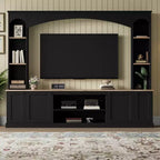 Clihome Arched Entertainment Center Wall Unit with Bookshelf and Adjustable Shelves for Living Room