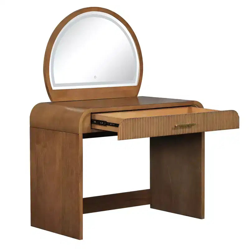 JVNOXK Coiffeuse texturée ondulée de 99 cm avec écran tactile et éclairage LED intégré, dotée d'un tiroir, idéale pour les chambres, couleur expresso