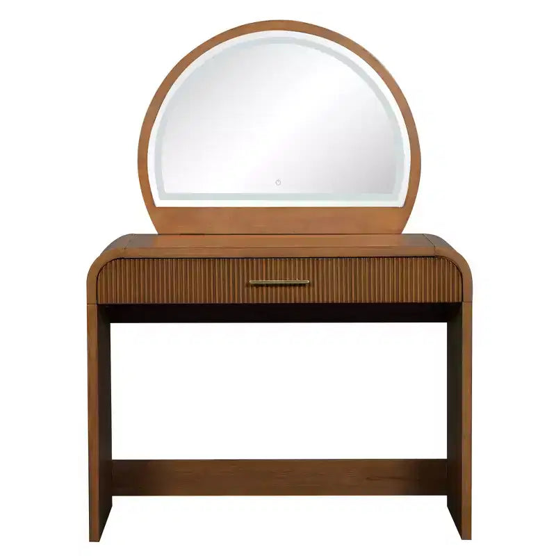 JVNOXK Coiffeuse texturée ondulée de 99 cm avec écran tactile et éclairage LED intégré, dotée d'un tiroir, idéale pour les chambres, couleur expresso