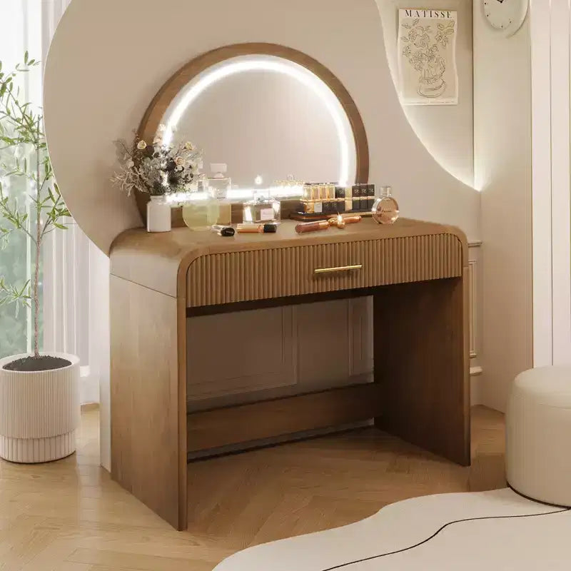 JVNOXK Coiffeuse texturée ondulée de 99 cm avec écran tactile et éclairage LED intégré, dotée d'un tiroir, idéale pour les chambres, couleur expresso