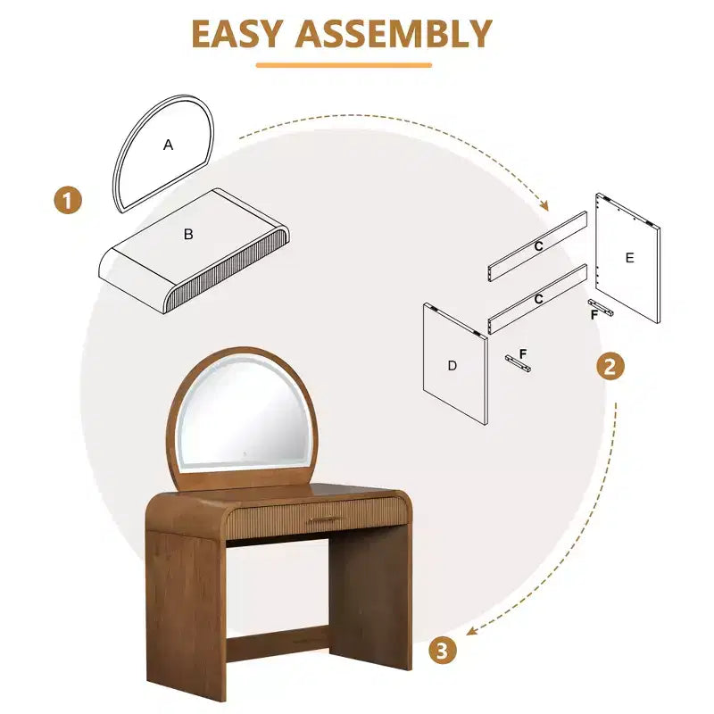 JVNOXK Coiffeuse texturée ondulée de 99 cm avec écran tactile et éclairage LED intégré, dotée d'un tiroir, idéale pour les chambres, couleur expresso