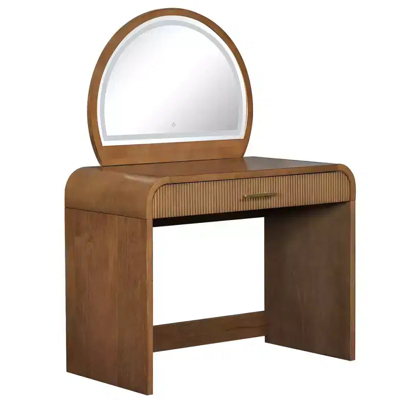 JVNOXK Coiffeuse texturée ondulée de 99 cm avec écran tactile et éclairage LED intégré, dotée d'un tiroir, idéale pour les chambres, couleur expresso