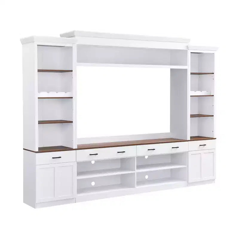 Clihome Farmhouse 4-Piece Entertainment Center TV Stand with Bookshelf and Wine Rack for Living Room