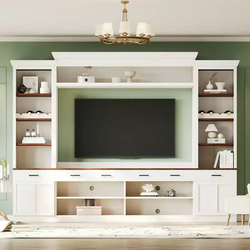 Meuble TV Clihome Farmhouse 4 pièces avec étagère et casier à vin pour salon