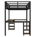 Lit mezzanine simple XL en métal Bellemave avec bureau et étagères, lit mezzanine avec échelle et garde-corps, cadre de lit mezzanine pour chambre, noir