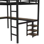 Lit mezzanine simple XL en métal Bellemave avec bureau et étagères, lit mezzanine avec échelle et garde-corps, cadre de lit mezzanine pour chambre, noir