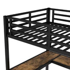 Lit mezzanine simple XL en métal Bellemave avec bureau et étagères, lit mezzanine avec échelle et garde-corps, cadre de lit mezzanine pour chambre, noir