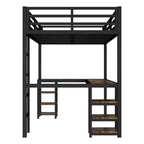 Lit mezzanine simple XL en métal Bellemave avec bureau et étagères, lit mezzanine avec échelle et garde-corps, cadre de lit mezzanine pour chambre, noir