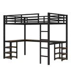 Lit mezzanine simple XL en métal Bellemave avec bureau et étagères, lit mezzanine avec échelle et garde-corps, cadre de lit mezzanine pour chambre, noir