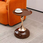 Table d'appoint ronde VIYET 21 Mermaid Tail, Table d'appoint piédestal en métal Art Déco, Table d'appoint minimaliste de style plateau pour petits espaces (Noyer brun)