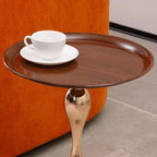 Table d'appoint ronde VIYET 21 Mermaid Tail, Table d'appoint piédestal en métal Art Déco, Table d'appoint minimaliste de style plateau pour petits espaces (Noyer brun)