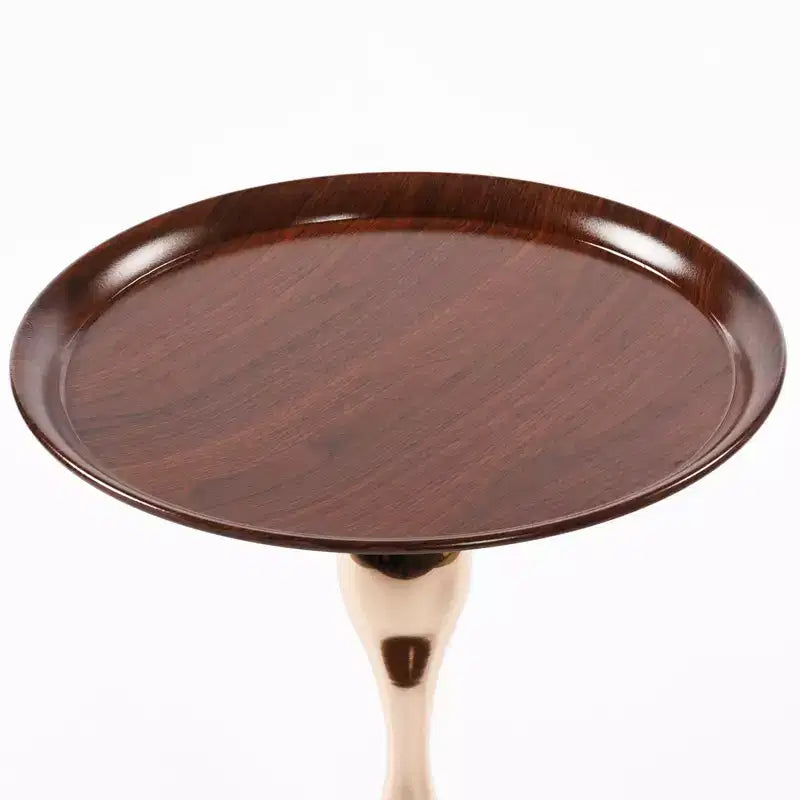 Table d'appoint ronde VIYET 21 Mermaid Tail, Table d'appoint piédestal en métal Art Déco, Table d'appoint minimaliste de style plateau pour petits espaces (Noyer brun)