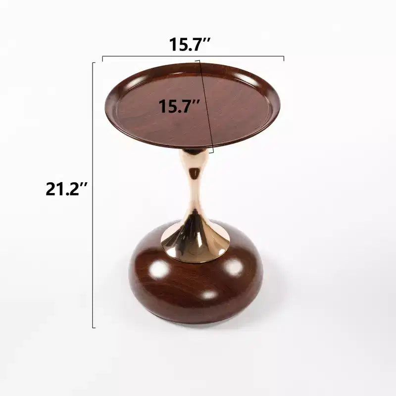 Table d'appoint ronde VIYET 21 Mermaid Tail, Table d'appoint piédestal en métal Art Déco, Table d'appoint minimaliste de style plateau pour petits espaces (Noyer brun)